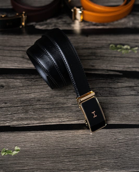 Blackish silver H premium leather belt
